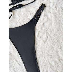 En gros Bikini string noir sexy à lanières, coupe haute et dos nu - Product Image 6