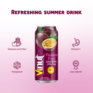 Fruta de la Pasión 490 ml 16,57 floz Bebida de jugo con pulpa VINUT 24 latas por caja OEM Etiqueta privada Fábrica de Vietnam - Product Image 4