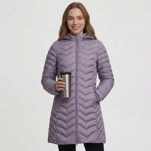 Chaqueta Larga Acolchada Informal para Mujer, con Capucha, Manga Larga, Color Sólido, Abrigo de Invierno, Relleno de Poliéster, Cierre de Cremallera, Secado Rápido - Product Image 5