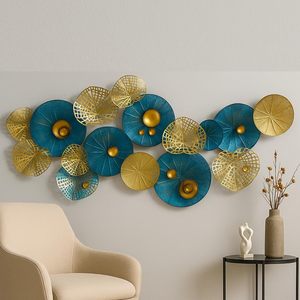 Art mural en métal moderne, design floral abstrait, décoration décorative pour la maison, style contemporain, finition or bleu - Product Image 5