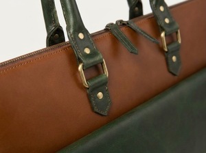 Handmade Leather Briefcase for <b>Men</b> Brown and Green Business <b>Laptop</b> <b>Bag</b> - Product Image 4