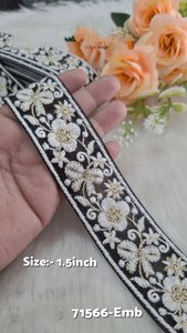 Embroidered Lace Trim 1.5 Inch Floral Border Ribbon <b>for</b> Garments Dresses Saree Craft Decoration - Product Image 4