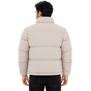 Beige Puffer Men's <b>Jackets</b> Wholesale OEM Custom Winter Lightweight Warm Polyester <b>Jacket</b> Stand Collar Zipper Casual Outerwear - Product Image 3