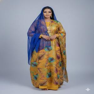 High Demanded Somali Fransawidirac Jacquard Twill Plain Silk Chiffon Lightweight <b>Blue</b> <b>Glitter</b> Lining Design Dress Girls Wedding - Product Image 3