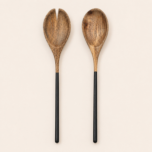 Handcrafted Mango Wood <b>Salad</b> Server Set of 2 with Modern Matte Black Handle Eco-Friendly Wooden Serving Spoons for Home & Hotel - Product Image 3