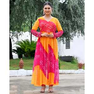 Ensemble de kurta pour femmes décontracté et respirant en tissu chiffon rouge, rose et multicolore, taille XS, avec manches trois-quarts - Product Image 2