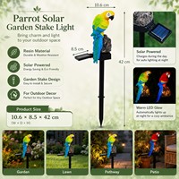 Statue de jardin en résine colorée en forme de perroquet, décoration d'oiseau tropical avec panneau solaire latéral et lumière chaude
