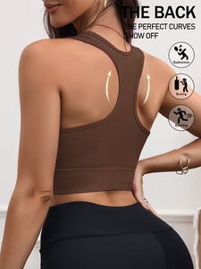 Premium <b>Longline</b> Activewear Cami | Women's Seamless Knit Racer Back Gym Top | High Support Flexible Performance Sport <b>Bra</b> - Product Image 2