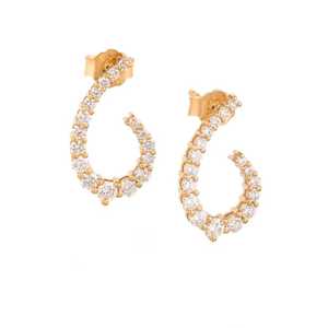 Lab Grown <b>Diamond</b> Curve <b>Dangle</b> Statement <b>Earrings</b> Custom 14K 18K Solid Gold Round Cut Modern Minimalist Bridal Jewelry Wholesale - Product Image 1