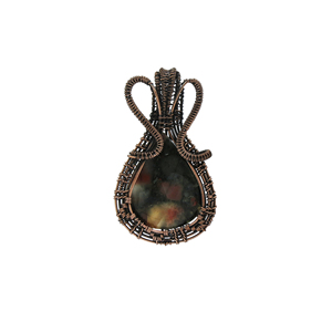 Pendentif en agate marron fait main en forme de cœur, enroulé de fil – Grand bijou en pierre précieuse, collier bohème en cuivre plaqué rhodium noir - Product Image 1