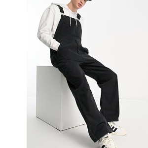 Salopette en jean noire pour homme, coupe ample, couleur unie, style décontracté, pantalon en coton pour l'automne - Product Image 1