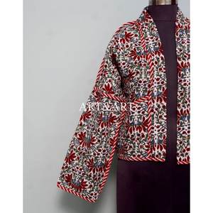Indian Handmade Kantha <b>Jacket</b> <b>Women</b> 100% Cotton Eco-Friendly Breathable Logo Floral Print <b>Short</b> length Full <b>Sleeve</b> Spring Casual - Product Image 2