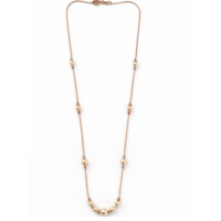 Collier élégant en or rose 18 carats avec perles, longue chaîne, accents crème, bijoux certifiés sophistiqués, cadeau pour femme