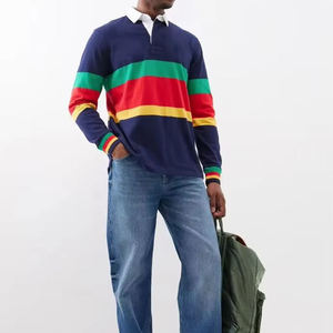 <b>Men's</b> Rugby <b>Polo</b> <b>Shirt</b> Heavy Cotton <b>Long</b> <b>Sleeve</b> Custom Branding Private Label Factory Blocked <b>Polo</b> <b>Shirt</b> Striped Casual Style - Product Image 5