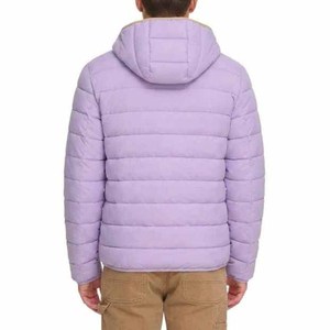 Chaqueta acolchada personalizada para hombre, color morado, con capucha, cierre de cremallera, poliéster/algodón, diseño personalizado, de alta calidad, informal. - Product Image 3