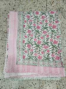 Handmade Reversible Kantha Quilt Bedcover with Intricate Hand Stitching <b>Comfortable</b> Cotton Fabric and Elegant Bedroom Appeal - Product Image 1