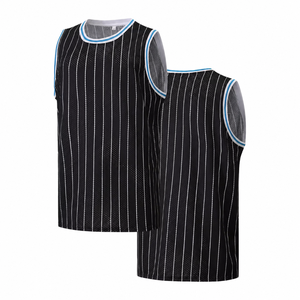 Maillot de basket-ball unisexe noir rayé sans manches en mesh respirant anti-bactérien avec impression sur le devant, col rond, adulte, toutes saisons - Product Image 4