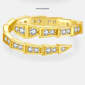 Gold Color Snake <b>Ring</b> Crystal Accent <b>Open</b> Band Statement Jewelry for Women Party Gift - Product Image 3