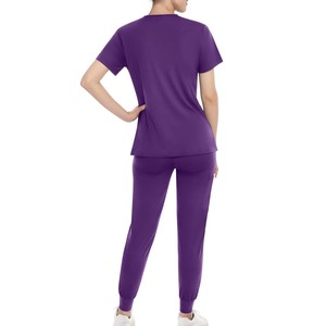 Nuevo Conjunto de Uniforme Médico Personalizado para Mujer, Color Morado, Top con Cuello en V, Pantalones Jogger, Uniforme de Hospital, Algodón y Poliéster, Tejido de Punto - Product Image 2