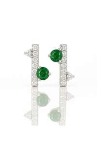 Pendientes de barra con esmeralda natural de corte redondo, plata de ley 925, chapados en oro de 14 quilates, elegantes, joyería de piedra de nacimiento de mayo para mujer - Product Image 2