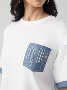 Printed T Shirt Pocket Design Womens Short Sleeve Urban Fashion High Street Wear <b>Comfortable</b> Lady Tee - Product Image 5