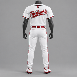 Fly Humble Baseball Jersey Men's <b>White</b> <b>Red</b> <b>Stripe</b> Short Sleeve Button Front Moisture Wicking Sportswear Uniform wholesale - Product Image 6