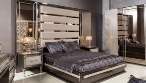 Ensemble de chambre à coucher de luxe moderne en teck massif, style mi-siècle, adapté aux appartements, avec lit king size et tables de chevet miroir, Grand modèle - Product Image 3