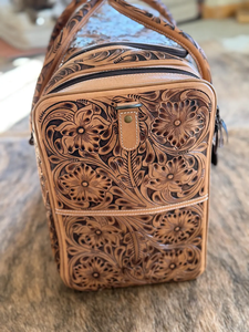 Bolsa de Viaje de Cuero Genuino Hecha a Mano con Diseño Floral Occidental, Bolsa de Equipaje para Pasar la Noche - Product Image 2