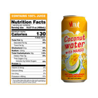 Puur Kokoswater met Mango 250ml/330ml blikjes (verpakking van 24) voor plantaardige voeding, niet-GMO, zonder toegevoegde suikers, essentiële elektrolyten