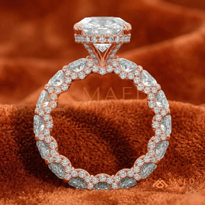 แหวนแต่งงานเพชรทรงรีทองคำโรสโกลด์ 14K คลาสสิก พร้อมวงแหวนเพชรเต็มวงและดีไซน์โดดเด่นสำหรับผู้หญิง - Product Image 2