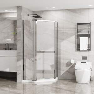Goodyo néo-angle sans cadre 36 po. D X 36 po. W X 72 po. Cabine de douche d'angle en H Douche à porte pivotante en verre trempé SGCC transparent - Product Image 6