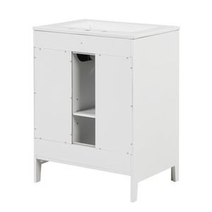 Mobile da Bagno in Legno Massello e MDF da 24 Pollici con Lavabo, Due Cassetti, Ripiano Regolabile, Finitura Bianca - Product Image 3