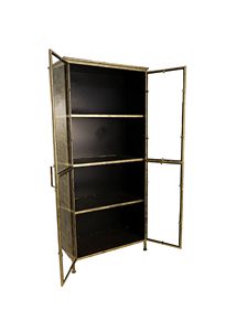 Rustic Metal <b>Wardrobe</b> with Glass Doors 4 Shelves Storage Cabinet Bedroom Furniture Antique Finish Metal Handles - Product Image 3