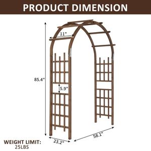 Arco de Jardín de 7 pies en Marrón Oscuro, Elegante Enrejado y Puerta Decorativa - Product Image 4