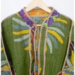 Chaqueta Kantha india hecha a mano 100% algodón, cuello mandarín, mangas largas, transpirable, ecológica, diseño moderno para todas las estaciones - Product Image 3
