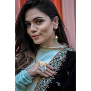 Ensemble de costume en crêpe velours turquoise à col roulé pour femme, taille XS, tendance du moment - Product Image 1