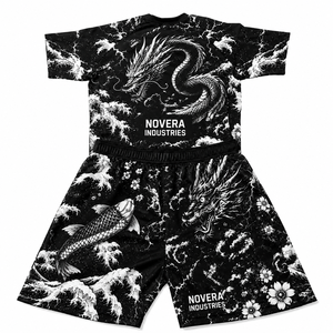 Ensemble de vêtements de combat MMA personnalisé, haut et short de rashguard, impression par sublimation intégrale, entraînement professionnel de BJJ, grappling, boxe, sports - Product Image 1