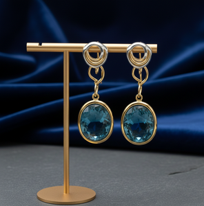 Boucles d'oreilles pendantes en labradorite naturelle ronde, 4,5 pouces (12 mm), pierres précieuses, argent sterling 925 plaqué or 18 carats - Product Image 5