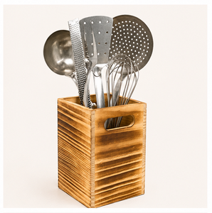 Rustic Wooden <b>Kitchen</b> Utensil Holder For Countertop Farmhouse Decor Cooking Tool Storage Organizer Large Capacity Wood <b>Caddy</b> - Product Image 1