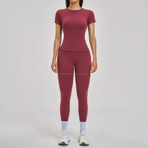 Women's 2 Piece Yoga <b>Set</b> <b>Square</b> Neck Short Sleeve Mid Waist Sweat-Wicking Solid Color Activewear Shorts Custom Front Print - Product Image 2