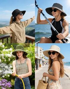 หมวกบักเก็ตยีนส์สีเทอร์ควอยซ์สำหรับทุกเพศ ปักลาย 3 มิติ ผ้าลามิเนตแบบซักได้ สายรัดคางปรับได้ ปีกกว้าง เหมาะสำหรับชายหาด กิจกรรมกลางแจ้ง-สี่ - Product Image 3