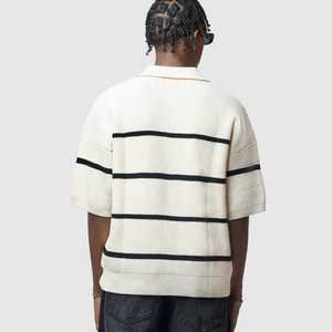 Men's <b>Waffle</b> Knit Striped Short Sleeve <b>Shirt</b> Contrast Stripe Custom Logo Embroidery Back Neck OEM ODM Wholesale 100% Polyester - Product Image 5