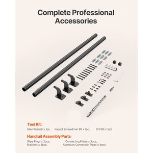 Corrimano per Scale in Alluminio Zincato Nero da 2,13 m Montato a Parete, Diametro Tubo 3,2 cm per Uso Interno ed Esterno - Product Image 6