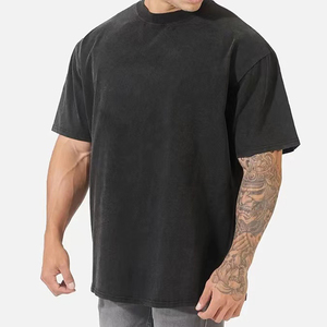T-shirts tricotés surdimensionnés pour hommes en gros, logo personnalisé, 100 % coton, séchage rapide, respirant, épaules tombantes, imprimé, streetwear de luxe - Product Image 1