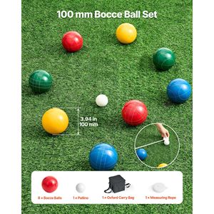 Set di Bocce da 100mm con 8 Palline in Resina (Rosso/Verde/Blu/Giallo), 1 Pallino, Borsa per il Trasporto e Corda di Misurazione - Gioco da Esterno - Product Image 4