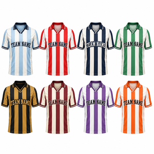 Camiseta de Fútbol Retro Personalizada a Rayas, 100% Poliéster, Unisex, Manga Corta, Cuello Transpirable, Uniforme de Fútbol para Nombre de Equipo, Envío Rápido - Product Image 3