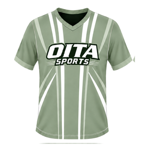 Ensemble short et maillot de rugby vert sauge et blanc, col en V, manches courtes, uniforme d'équipe respirant et léger, kit de sport personnalisé pour l'entraînement - Product Image 3