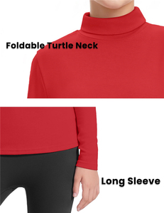 Camisetas de cuello alto rojas de color sólido para niñas, uniformes escolares, camisetas de punto de manga larga para niños - Product Image 4