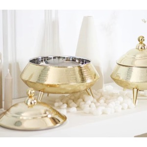 Round Metal Casserole with Polished Gold Finish and Lid Glam Style for Wedding Decorative Use - Product Image 2
