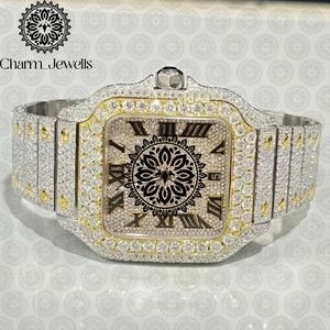 Montre mécanique analogique pour homme Charm Jewells Luxury Square Diamond Encrusted en acier inoxydable, cadran de 30 mm, résistance à l'eau 10 bars, automatique - Product Image 6